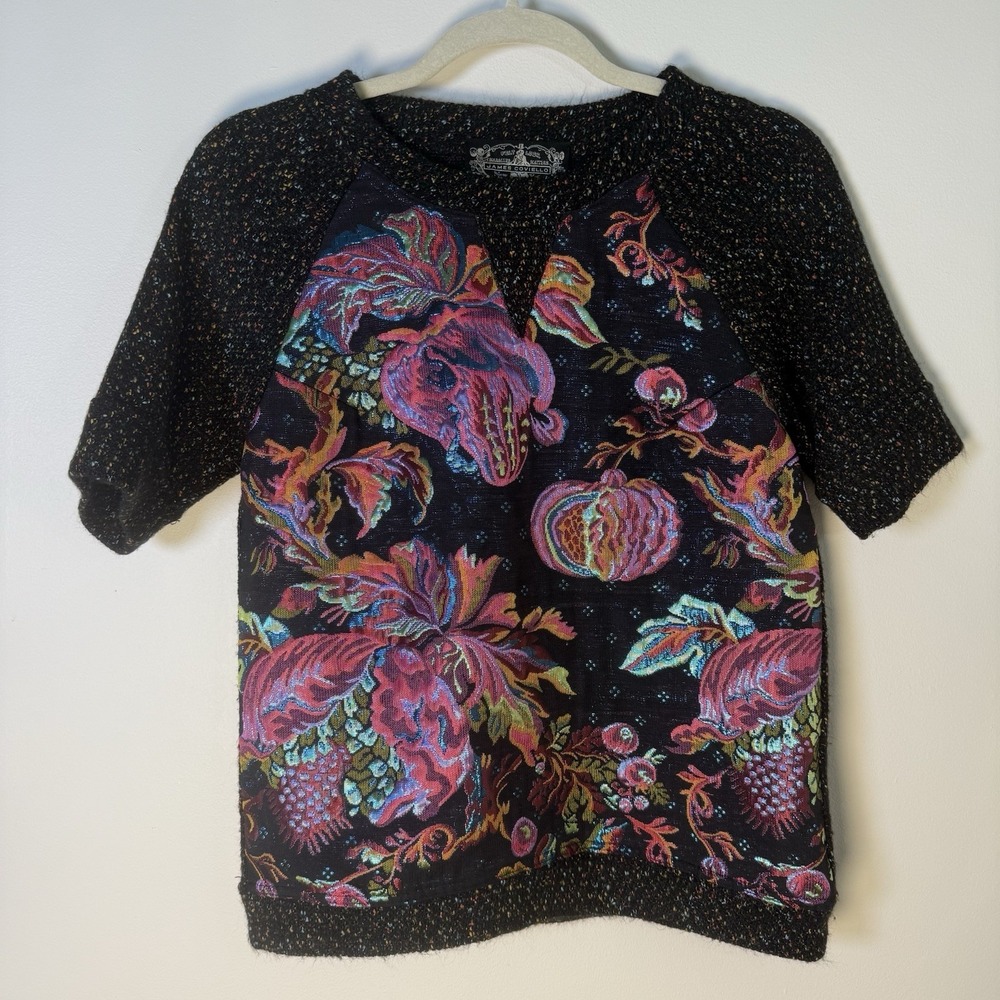 Anthropologie James Coviello Vibrant Metallic Brocade Knit Top Size Small